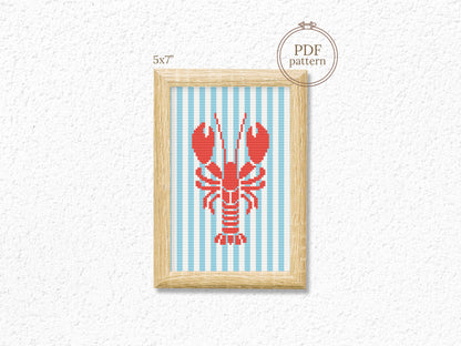 Langoustine trendy summer cross stitch pattern – modern seafood embroidery PDF