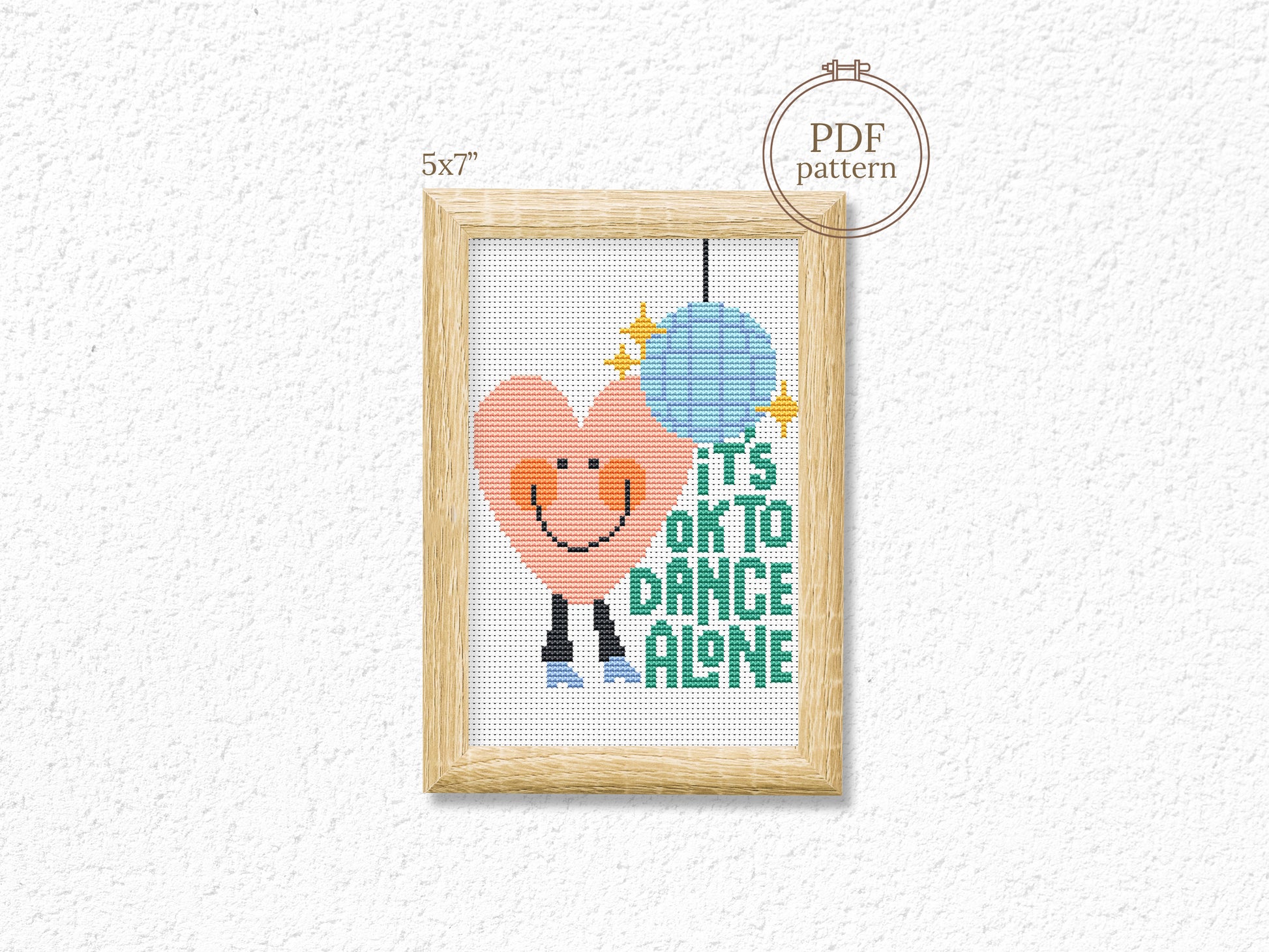 It’s OK to Dance Alone cross stitch pattern – empowering quote embroidery PDF for modern decor and self-love