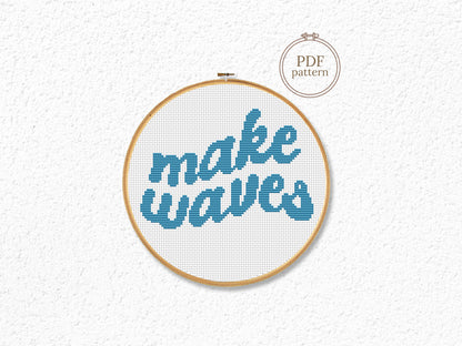 Make Waves cross stitch pattern – beginner surf vibes – modern summer beach embroidery PDF