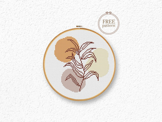 Abstract plant free cross stitch pattern with modern minimalist design