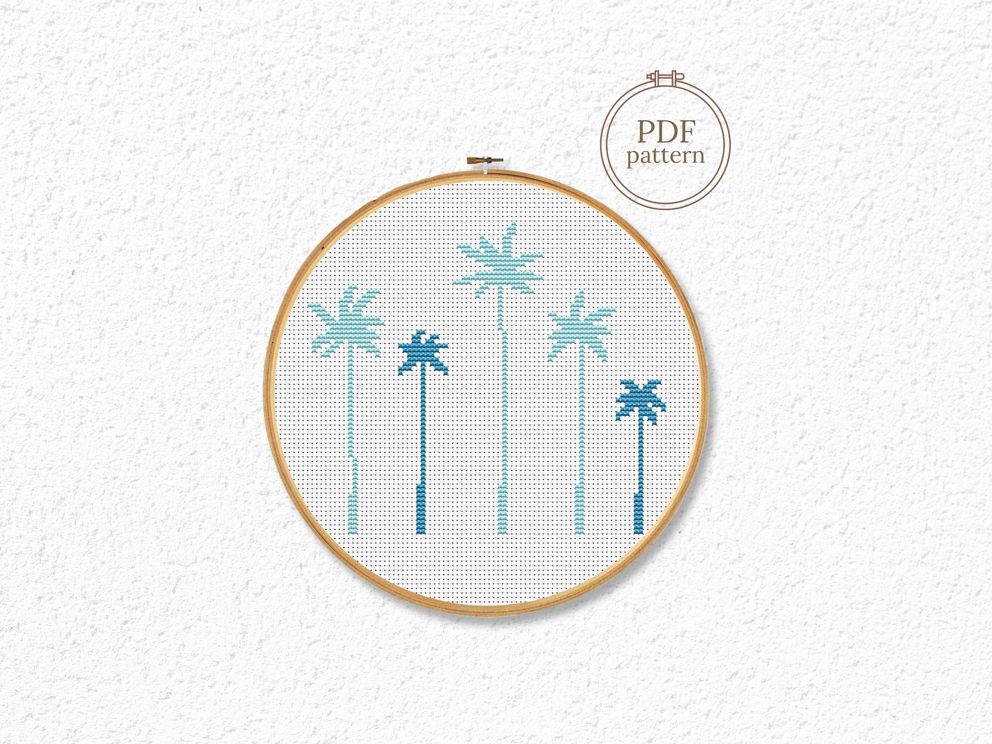 Simple palms cross stitch pattern – minimalist tropical leaf embroidery PDF