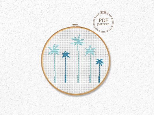 Simple palms cross stitch pattern – minimalist tropical leaf embroidery PDF