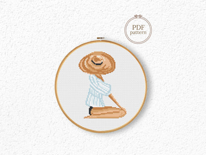 Woman Sitting on a Beach Cross Stitch Pattern – PDF Design