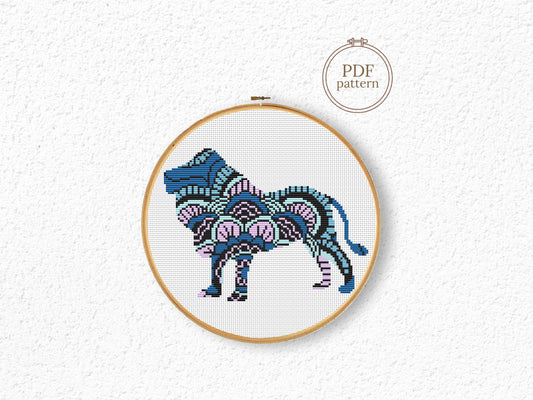 Mandala Lion Cross Stitch Pattern PDF Download