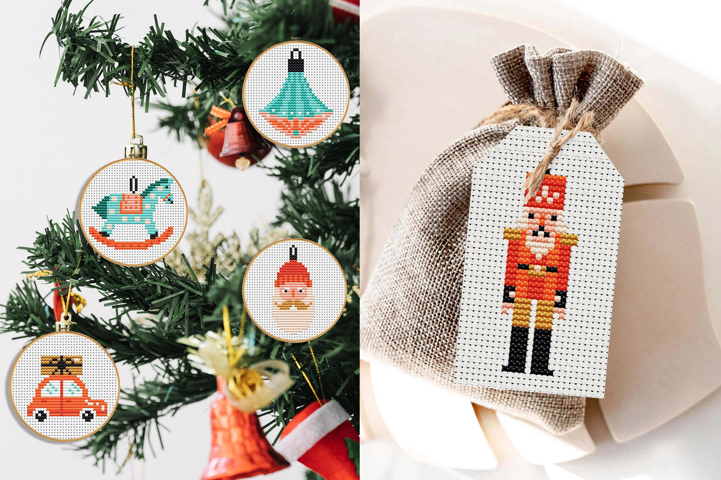 Set of 10 mini Christmas cross stitch patterns, festive holiday embroidery designs