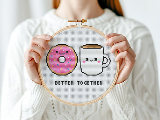 funny cross stitch patterns set, coffee wine quote, avocado love embroidery, donut coffee minimalist charts, modern pdf hoop art