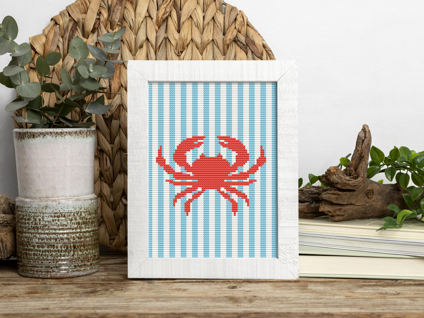 Crab trendy summer cross stitch pattern – modern coastal embroidery PDF