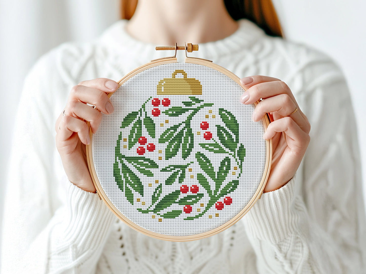 Christmas ornament cross stitch pattern, festive holiday embroidery design