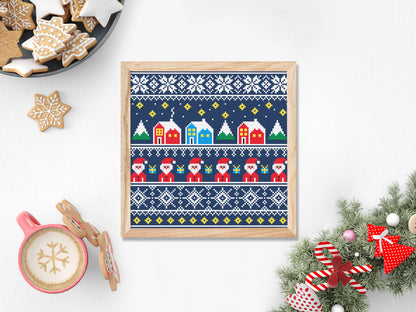 Christmas ornaments cross stitch pattern, festive holiday embroidery design