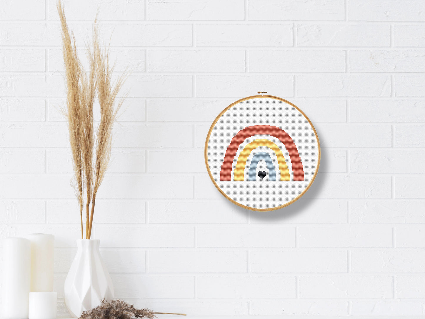 Rainbow cross stitch pattern, nursery wall art embroidery design