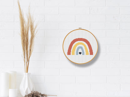 Rainbow cross stitch pattern, nursery wall art embroidery design