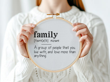Family quote cross stitch pattern with modern typography