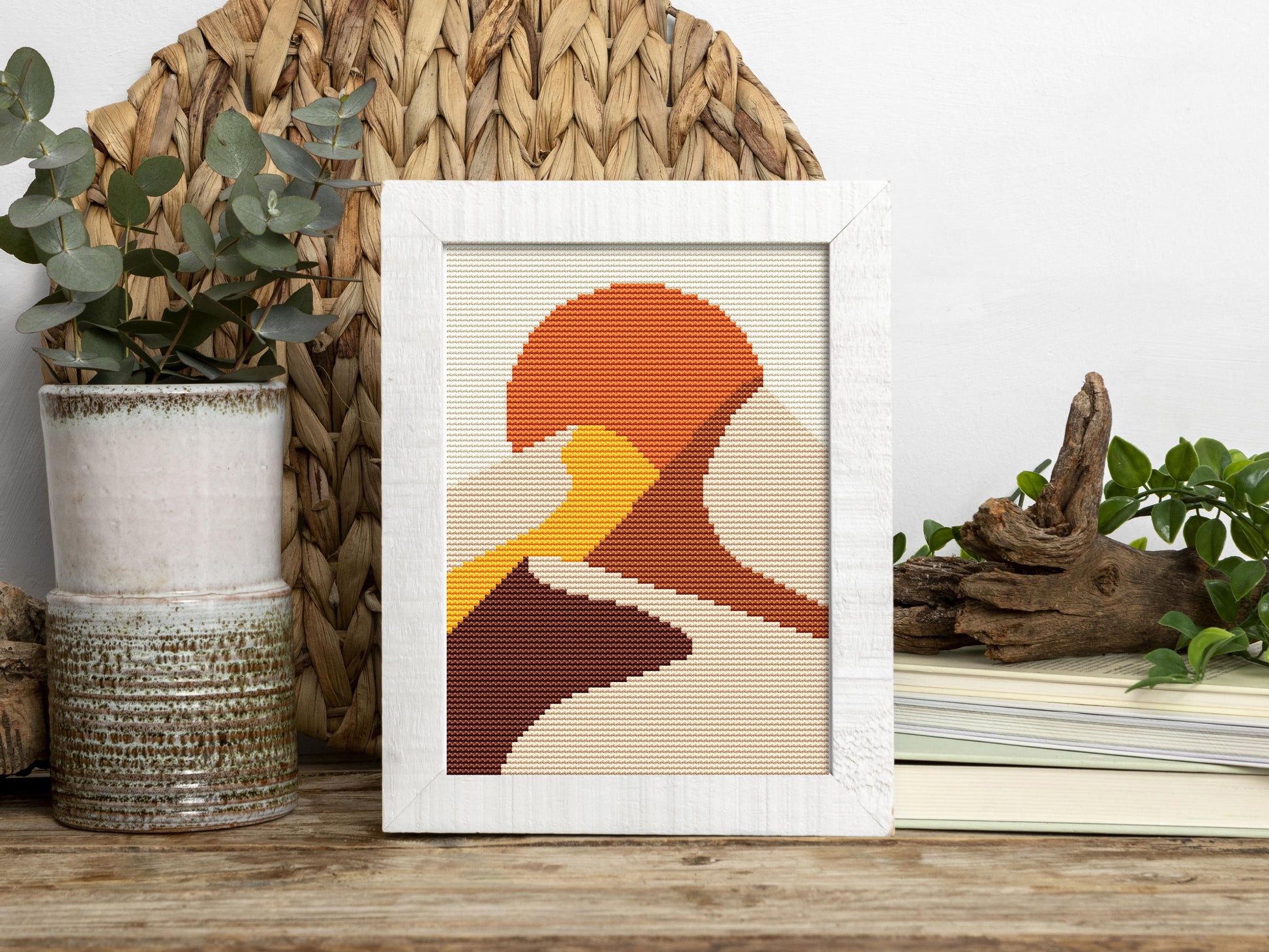 Mini mountain landscape cross stitch pattern – modern PDF embroidery design