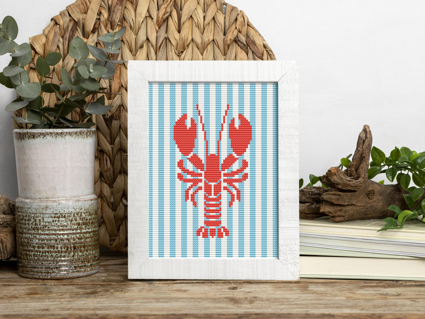 Langoustine trendy summer cross stitch pattern – modern seafood embroidery PDF