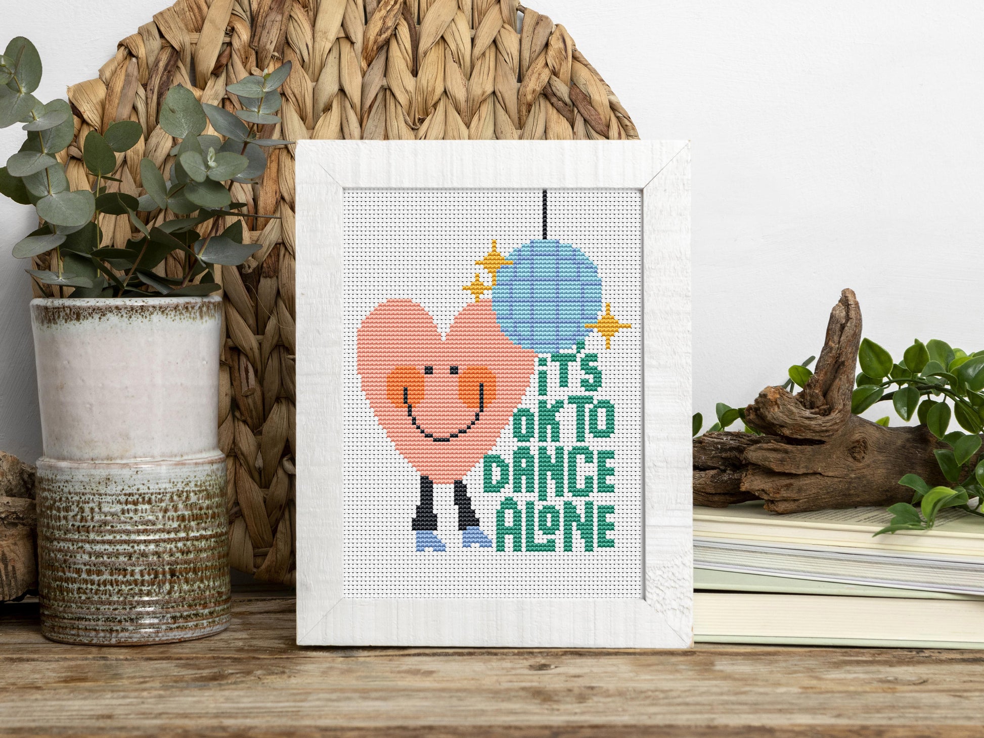 It’s OK to Dance Alone cross stitch pattern – empowering quote embroidery PDF for modern decor and self-love