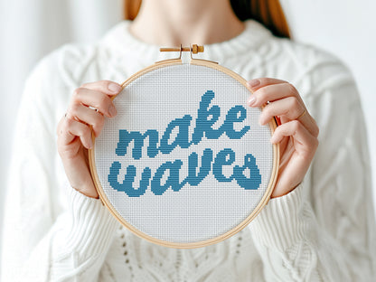 Make Waves cross stitch pattern – beginner surf vibes – modern summer beach embroidery PDF