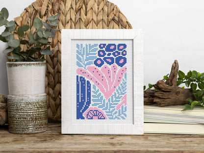 Abstract sea plants cross stitch pattern set – summer coastal embroidery PDF