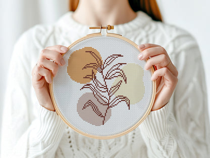 Abstract plant free cross stitch pattern with modern minimalist design