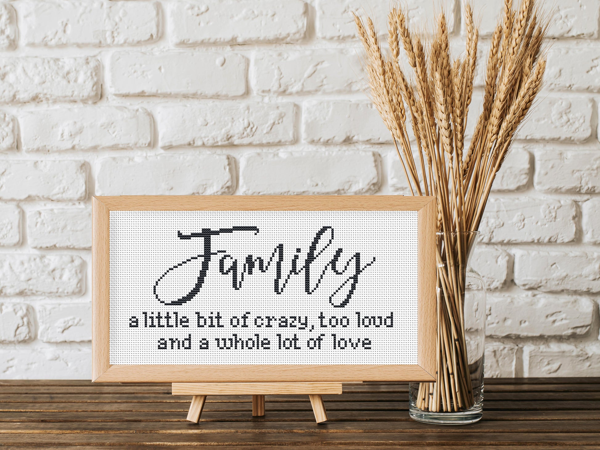 Family farmhouse quote cross stitch pattern – rustic PDF embroidery design for home décor
