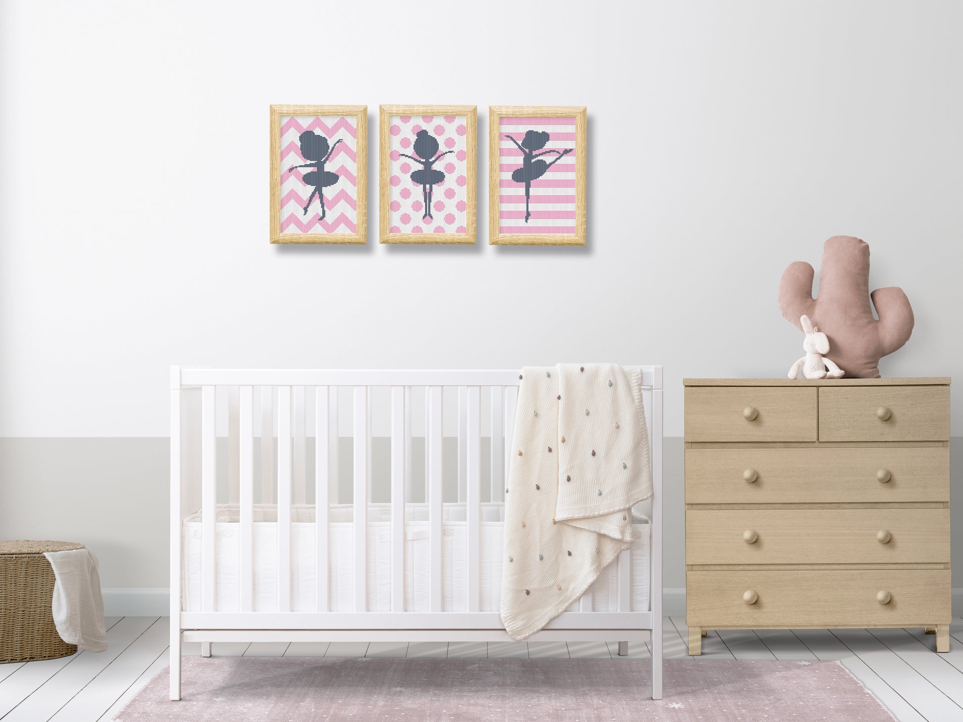 Set of three ballerina cross stitch patterns for girl’s room décor