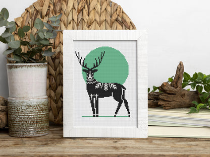 Scandinavian deer cross stitch pattern, Nordic folk embroidery design