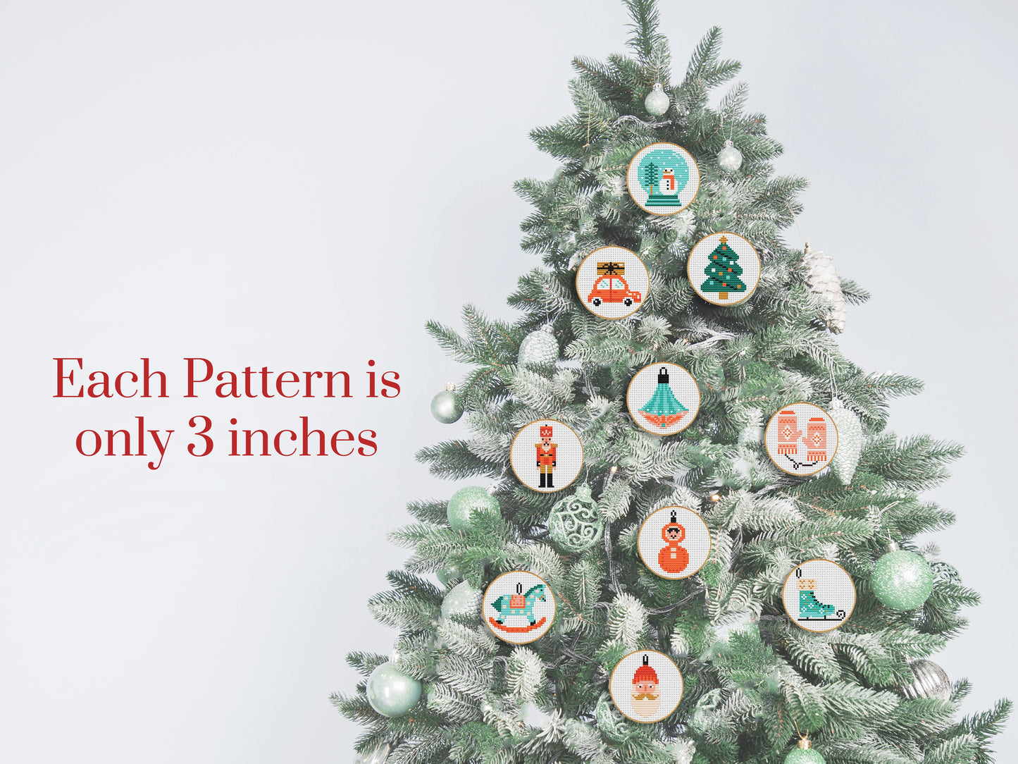 Set of 10 mini Christmas cross stitch patterns, festive holiday embroidery designs