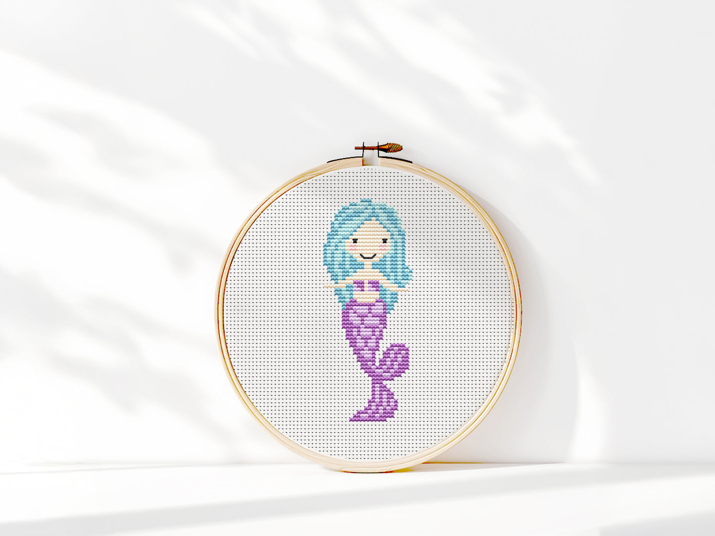 Colorful mermaid cross stitch pattern set – 5 cute PDF charts for nursery room decor
