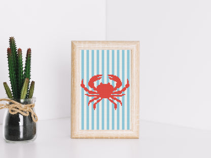 Crab trendy summer cross stitch pattern – modern coastal embroidery PDF