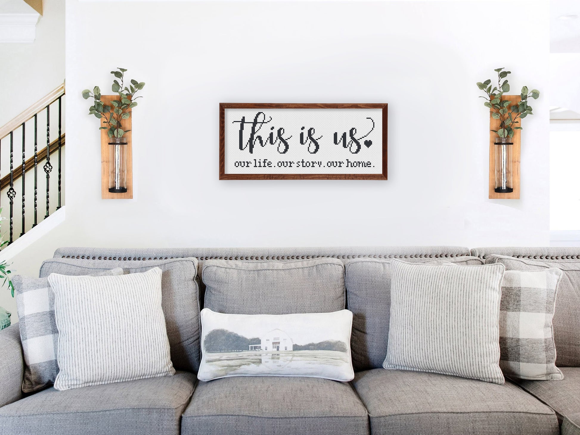 This Is Us cross stitch pattern – rustic family quote – modern farmhouse PDF embroidery design