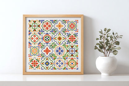 Abstract Tile Cross Stitch Pattern PDF Geometric Design