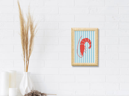 Shrimp trendy summer cross stitch pattern – modern seafood embroidery PDF