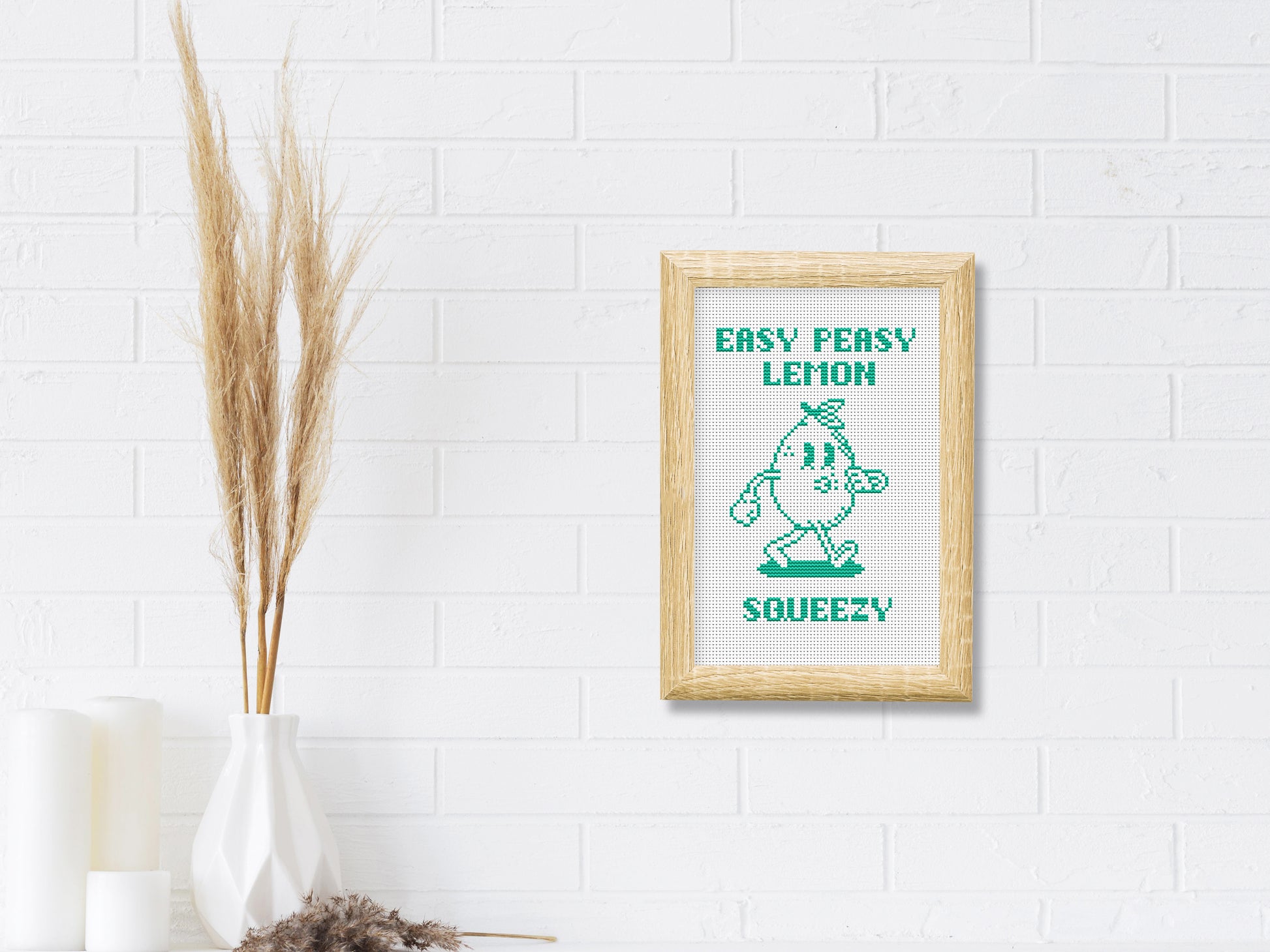 Easy Peasy Lemon Squeezy cross stitch pattern – fun quote PDF chart with lemon design for kitchen