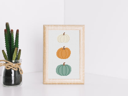 Pumpkins Autumn Cross Stitch Pattern –  Fall Cozy Design - PDF file