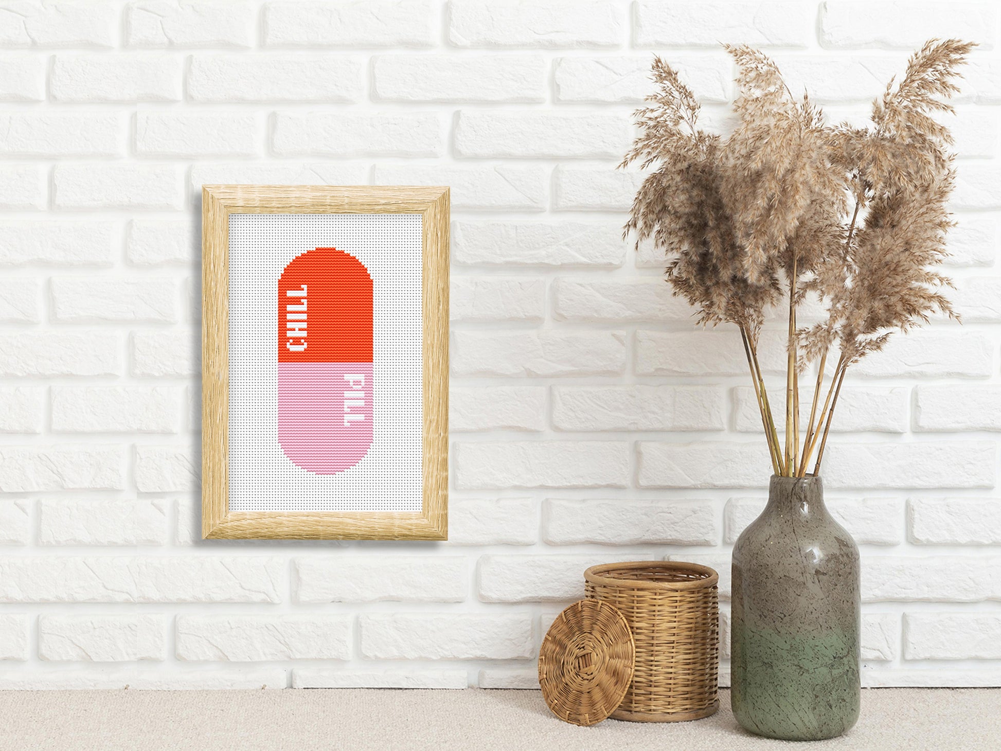 Chill Pill Cross Stitch PDF – Funny Modern Embroidery Design
