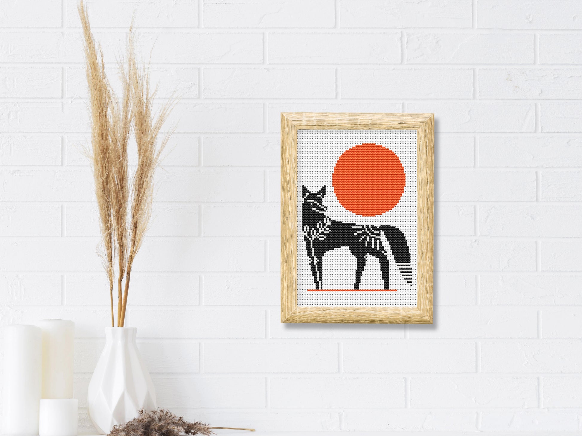 Scandinavian fox cross stitch pattern, Nordic folk embroidery design