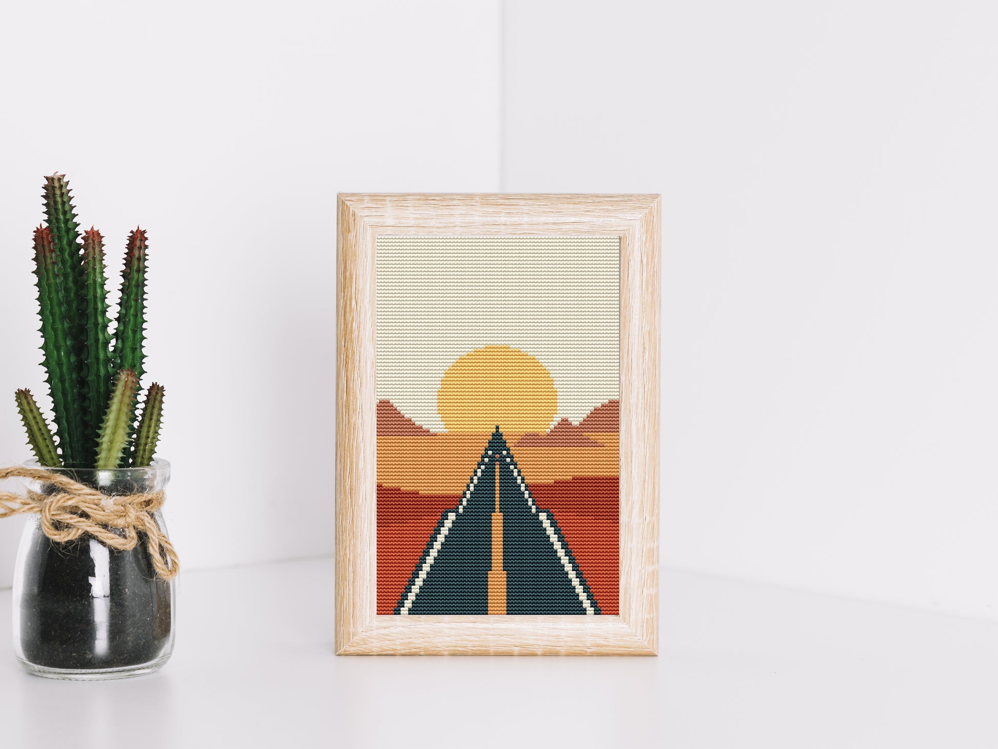 Mini road landscape cross stitch pattern – PDF embroidery scenic design
