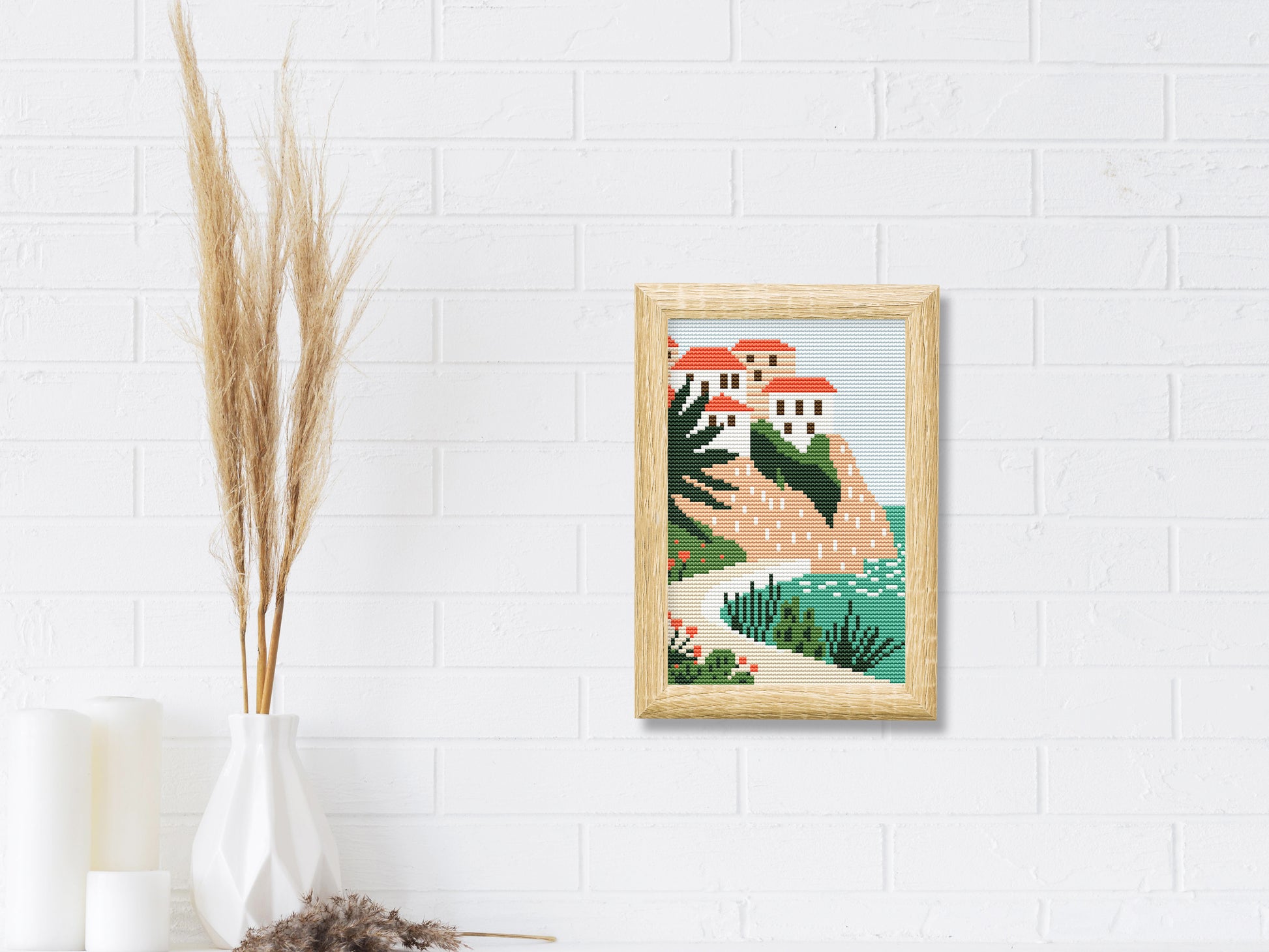 Dubrovnik coastal cross stitch pattern – Croatia landscape embroidery PDF, Mediterranean travel design