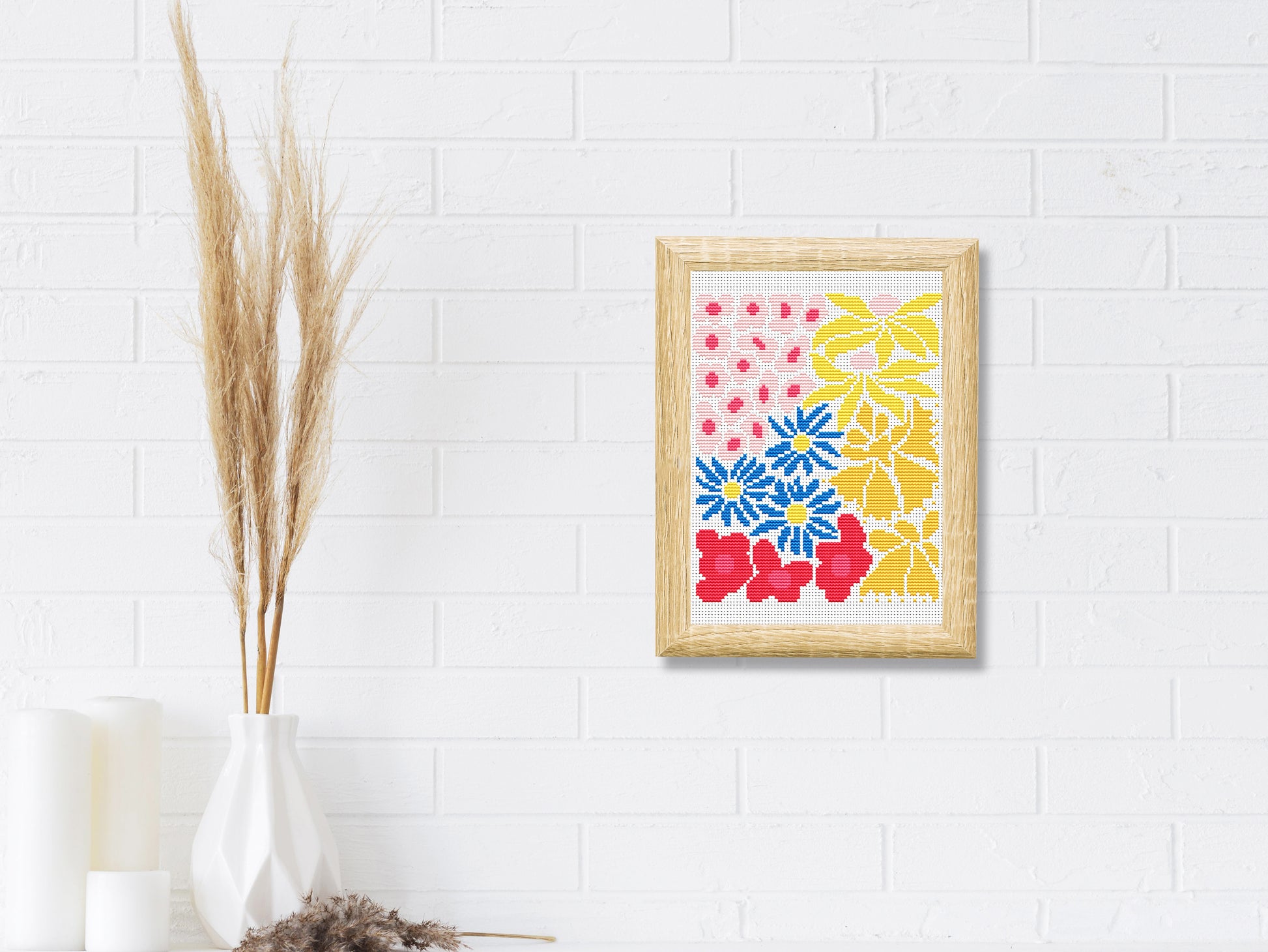 Abstract Colorful Flowers Cross Stitch Pattern – PDF Download