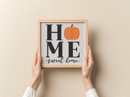Autumn cross stitch pattern with Home Quote - PDF