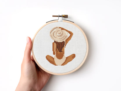 Cross stitch pattern of a woman in a hat on the beach, elegant seaside minimalist PDF design