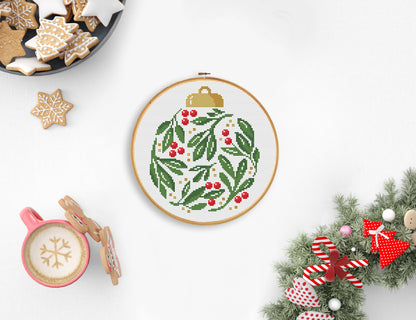 Christmas ornament cross stitch pattern, festive holiday embroidery design