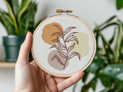 Abstract plant free cross stitch pattern with modern minimalist design