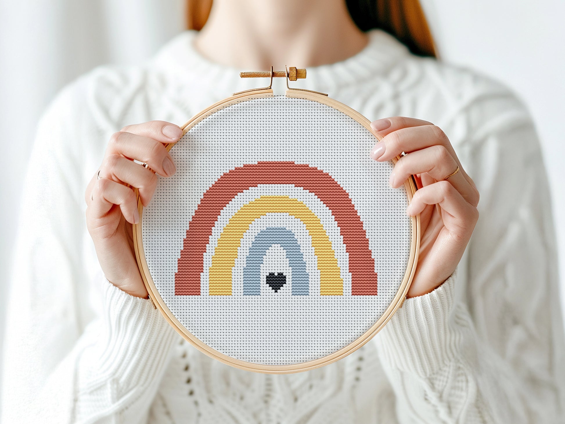 Rainbow cross stitch pattern, nursery wall art embroidery design