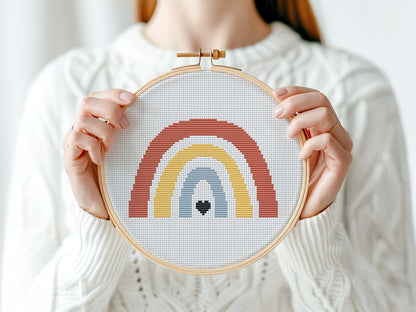 Rainbow cross stitch pattern, nursery wall art embroidery design