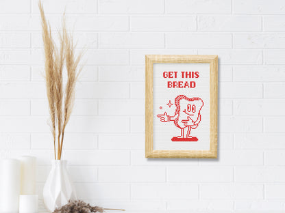 Get This Bread funny cross stitch pattern – modern kitchen quote PDF embroidery chart with minimalist design