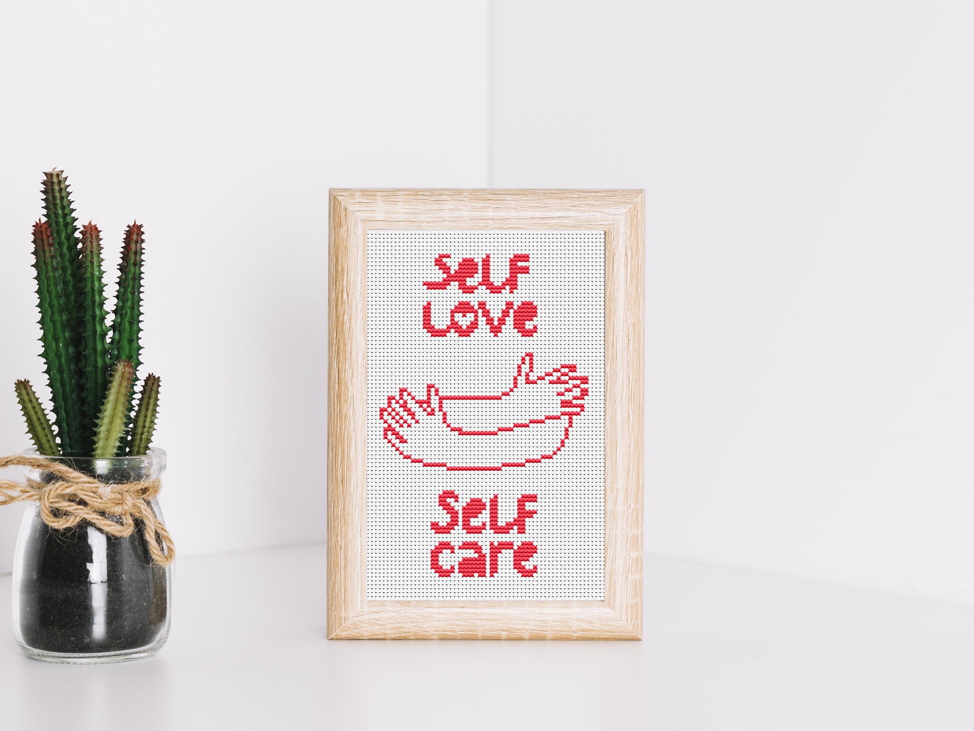 Self love motivational cross stitch pattern – simple positive quote PDF embroidery for mindfulness