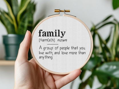 Family quote cross stitch pattern with modern typography