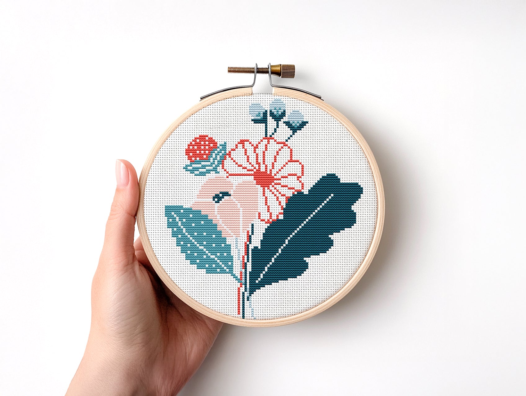 Modern floral bouquet cross stitch PDF pattern – colorful flower embroidery design