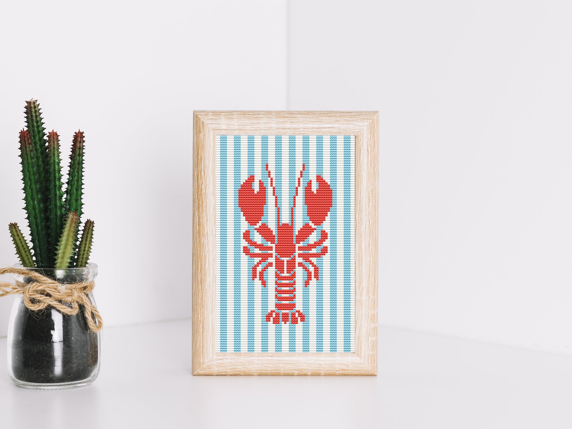 Langoustine trendy summer cross stitch pattern – modern seafood embroidery PDF