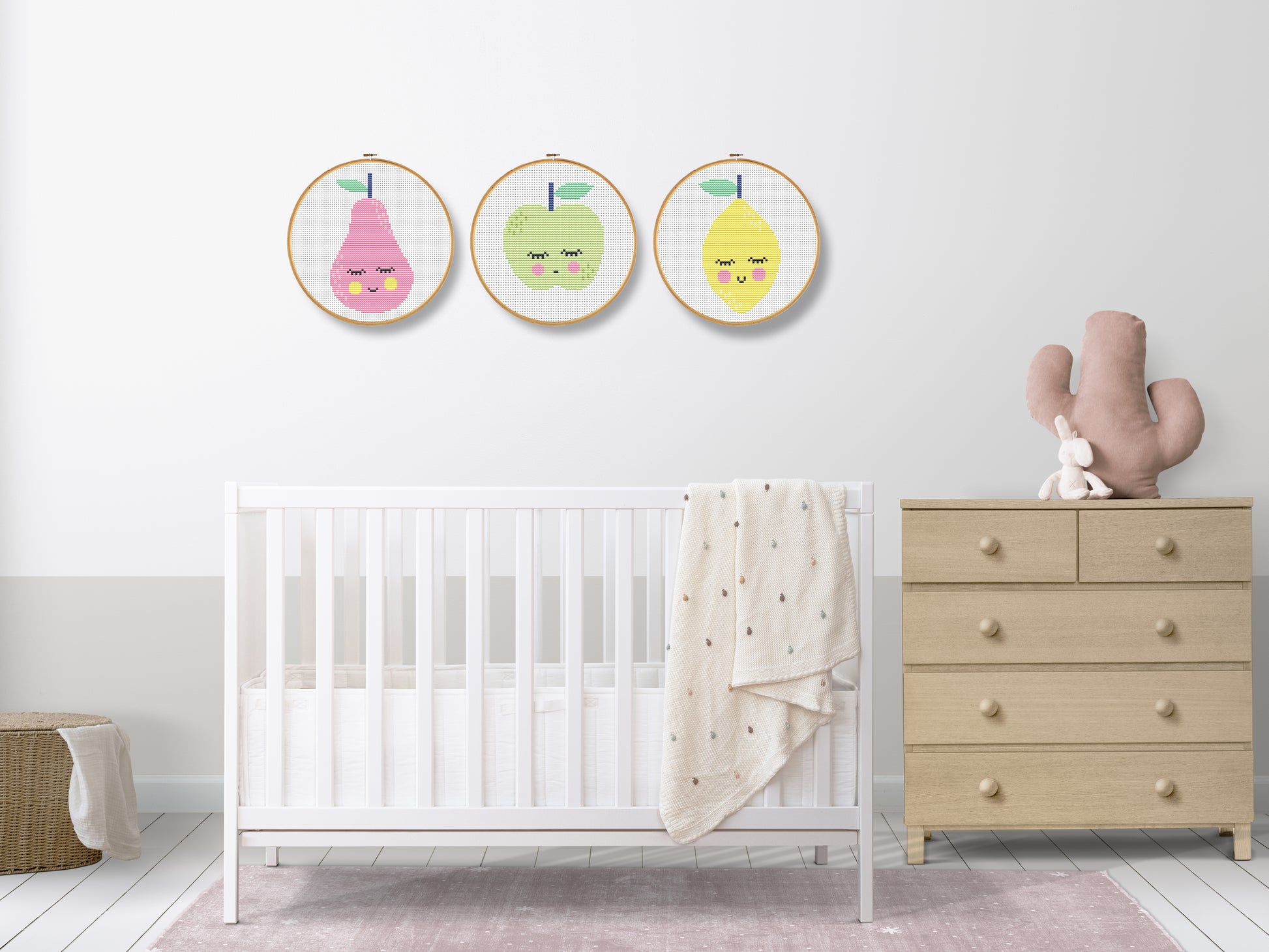 Mini Pear, Apple and Lemon cross stitch patterns - Beginner friendly PDF